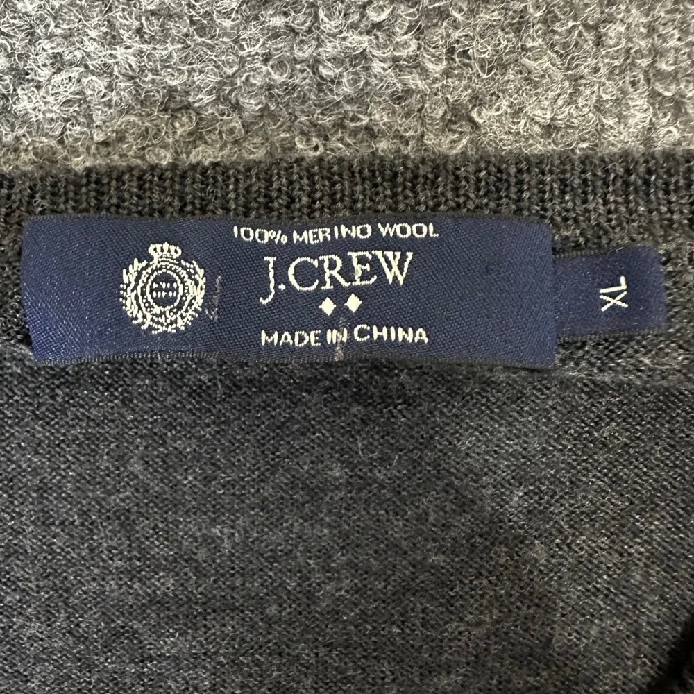 J.Crew Merino Wool Sweater V-Neck Pullover Soft‎ Knit Gray XL